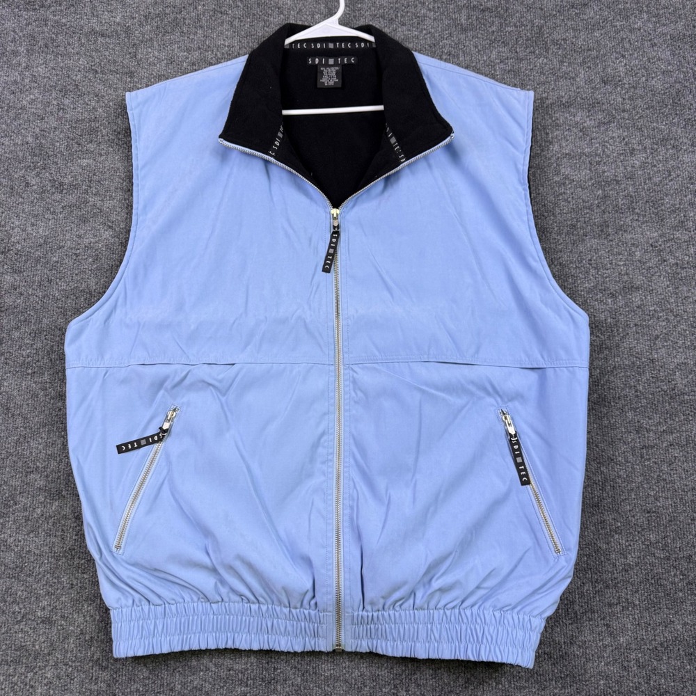 SDI TEC Mens XXL Full Zip Fleece Lined Golf Vest Light Blue Mock Neck